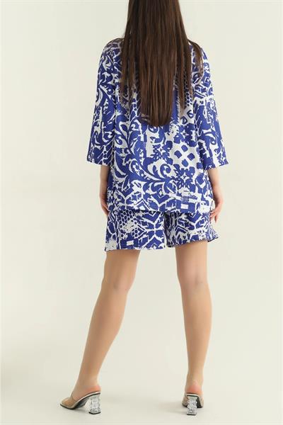 Desenli Şortlu Kimono Takım