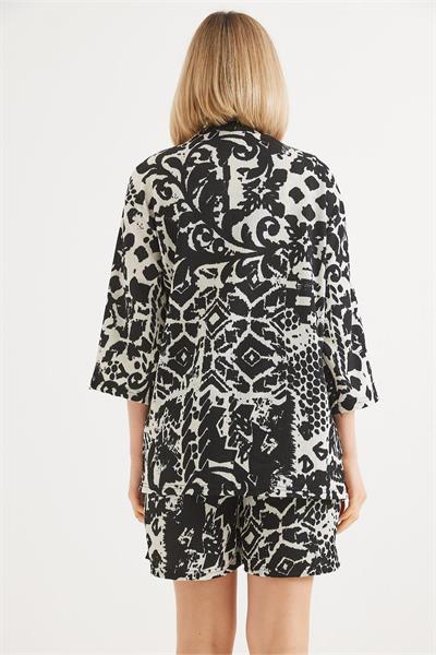 Desenli Şortlu Kimono Takım