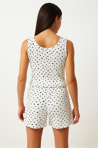 Desenli V Yaka Şortlu Pijama Takımı