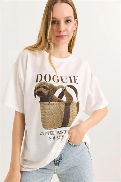 Doguie Baskılı Oversize Tshirt