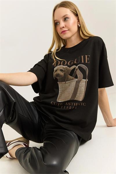 Doguie Baskılı Oversize Tshirt