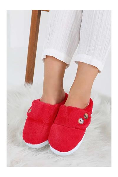 Düğme Detaylı Peluş Ev Terliği