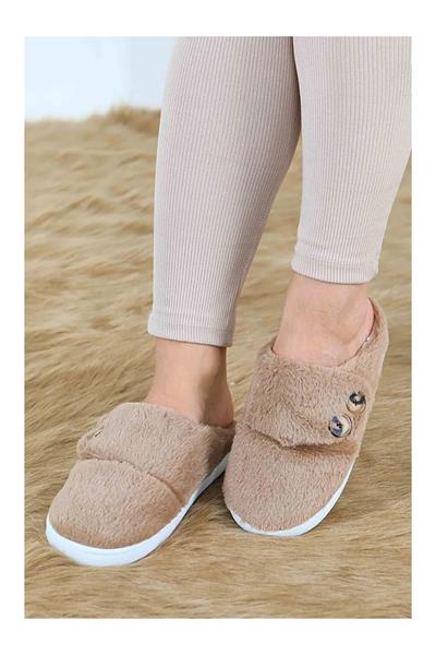 Düğme Detaylı Peluş Ev Terliği