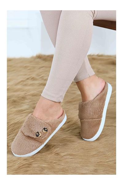Düğme Detaylı Peluş Ev Terliği