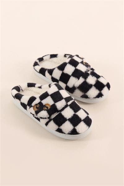 Düğme Detaylı Peluş Ev Terliği