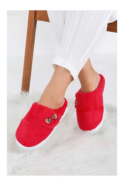 Düğme Detaylı Peluş Ev Terliği