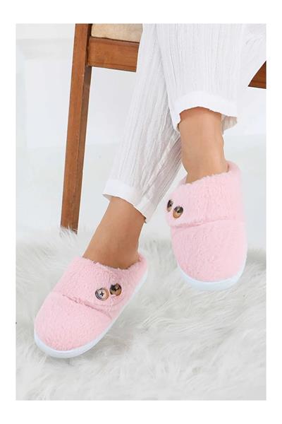 Düğme Detaylı Peluş Ev Terliği