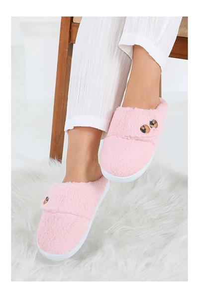 Düğme Detaylı Peluş Ev Terliği