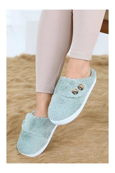 Düğme Detaylı Peluş Ev Terliği