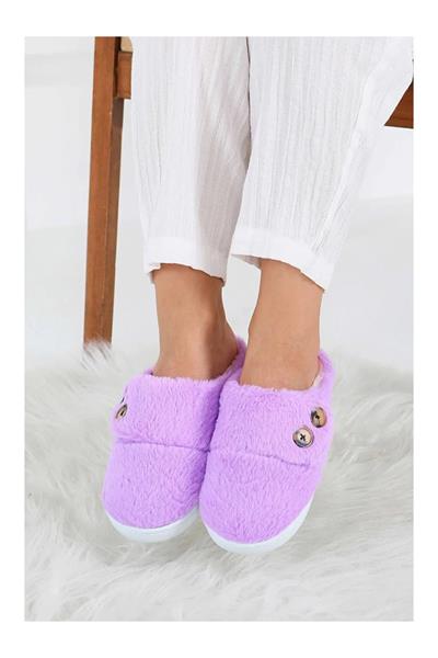 Düğme Detaylı Peluş Ev Terliği