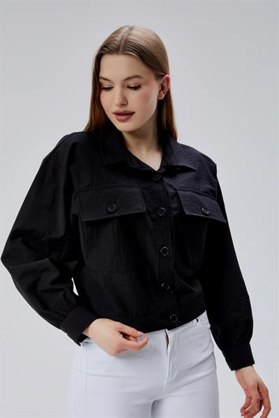 Düğmeli Crop Gömlek