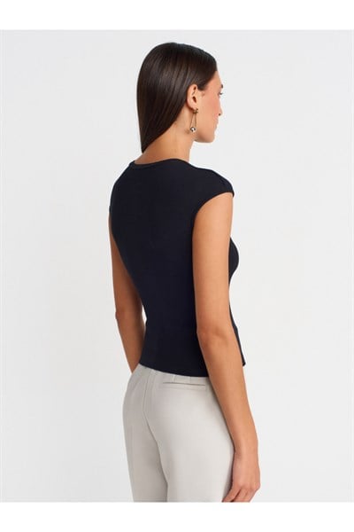 Düğmeli Kaşkorse Crop Bluz