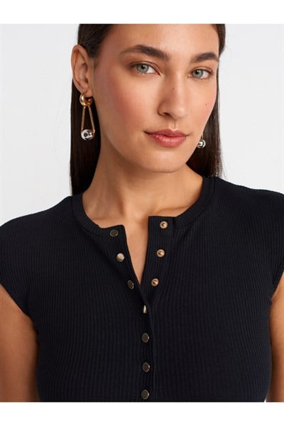 Düğmeli Kaşkorse Crop Bluz
