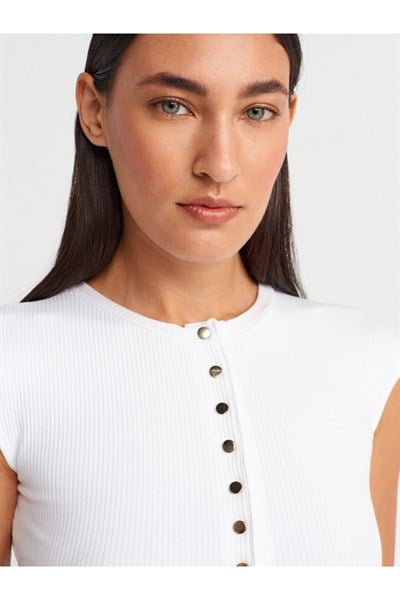 Düğmeli Kaşkorse Crop Bluz