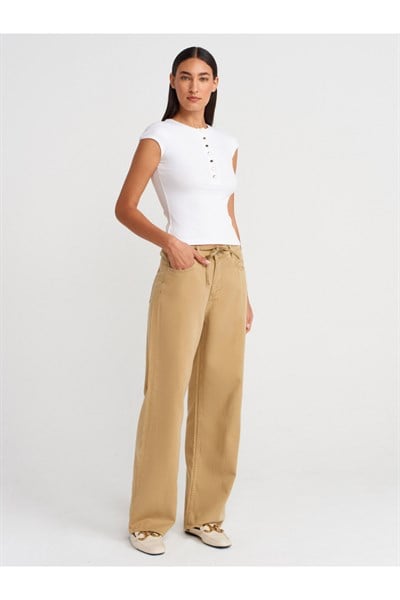 Düğmeli Kaşkorse Crop Bluz