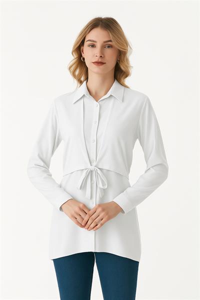 Düğmeli Önü Bağlamalı Gömlek
