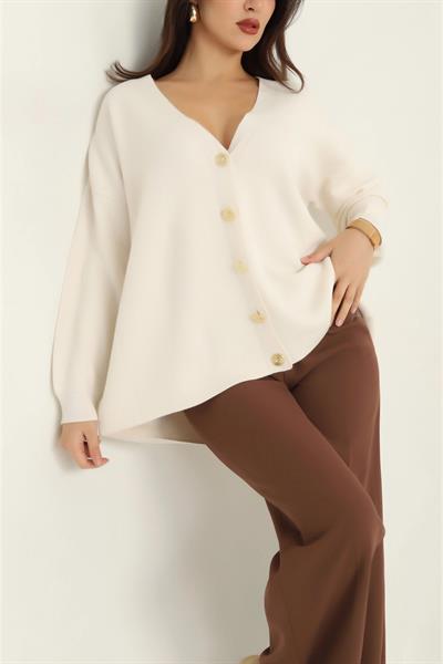 Düğmeli Oversize Triko Hırka