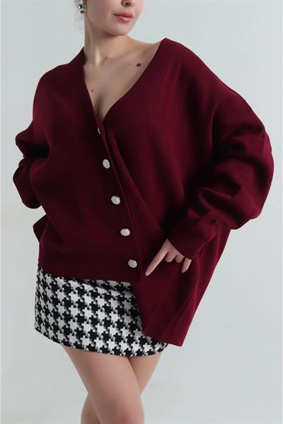 Düğmeli Oversize Triko Hırka