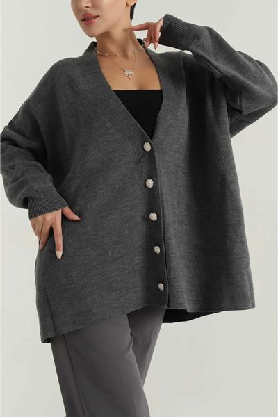 Düğmeli Oversize Triko Hırka