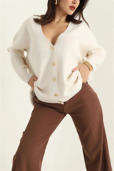 Düğmeli Oversize Triko Hırka