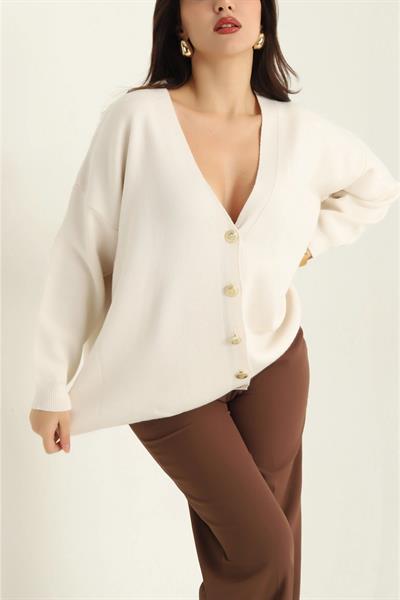 Düğmeli Oversize Triko Hırka