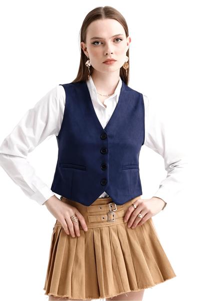 Düğmeli Süet Yelek