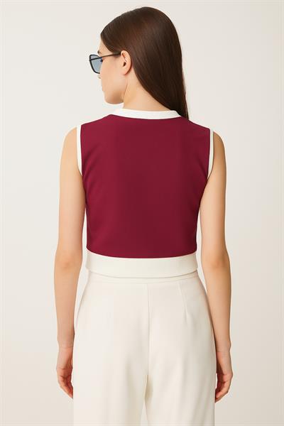 Düğmeli Süs Cep Garnili Crop Bluz