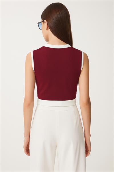 Düğmeli Süs Cep Garnili Crop Bluz