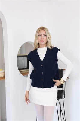 Düğmeli V Yaka Triko Yelek