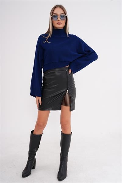 Fermuar Detaylı Deri Mini Etek