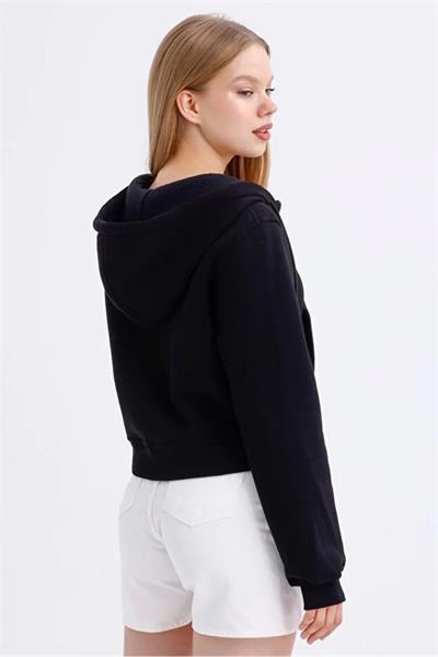 Fermuarlı 3 İp Crop Sweatshirt