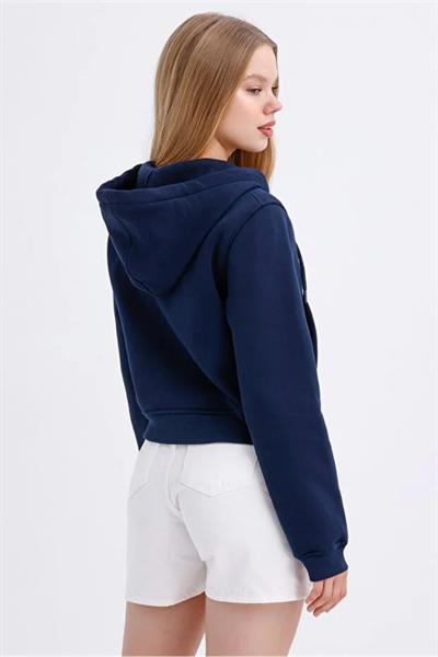Fermuarlı 3 İp Crop Sweatshirt