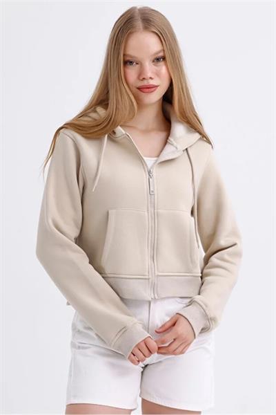 Fermuarlı 3 İp Crop Sweatshirt