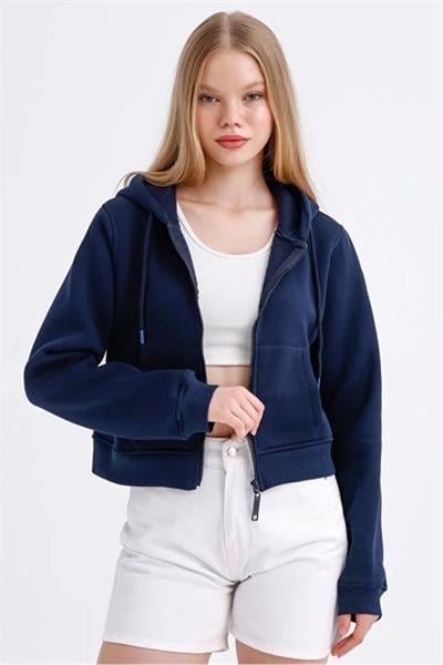 Fermuarlı 3 İp Crop Sweatshirt