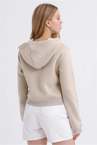 Fermuarlı 3 İp Crop Sweatshirt