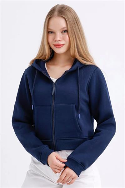 Fermuarlı 3 İp Crop Sweatshirt