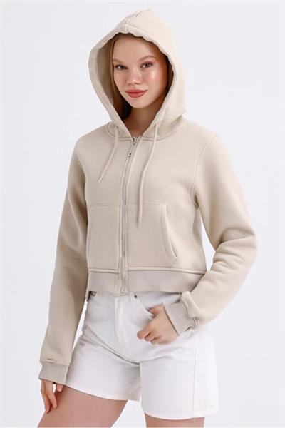 Fermuarlı 3 İp Crop Sweatshirt