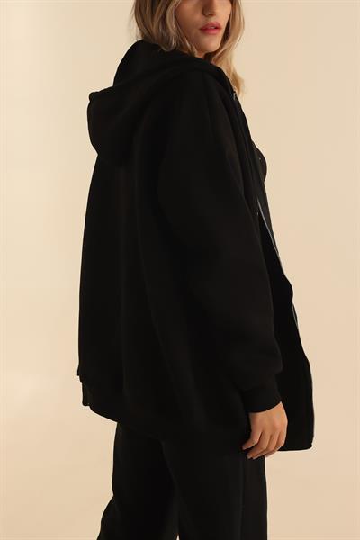 Fermuarlı Kapşonlu 3 İp Sweat