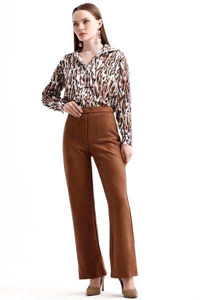Fermuarlı Süet Pantolon