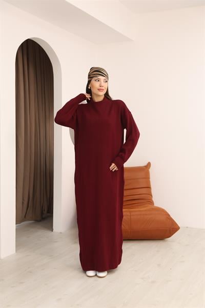 Fitilli Dik Yaka Triko Elbise