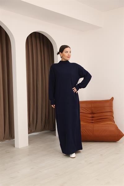 Fitilli Dik Yaka Triko Elbise