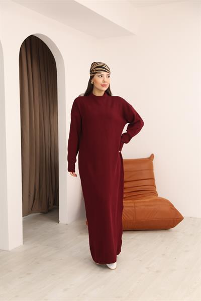 Fitilli Dik Yaka Triko Elbise