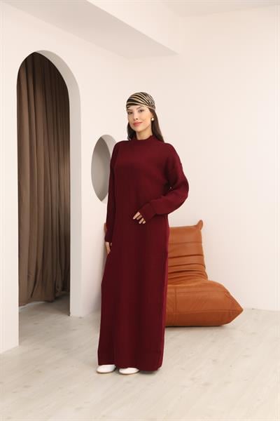 Fitilli Dik Yaka Triko Elbise