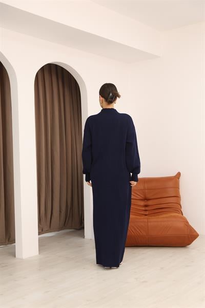 Fitilli Dik Yaka Triko Elbise