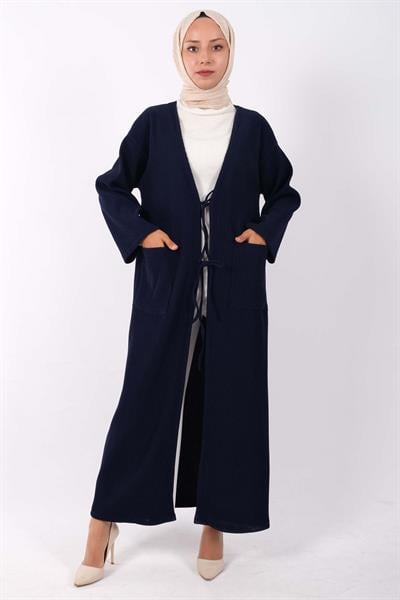 Fitilli Önden Cepli Bağlamalı Kimono
