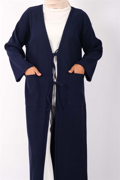 Fitilli Önden Cepli Bağlamalı Kimono