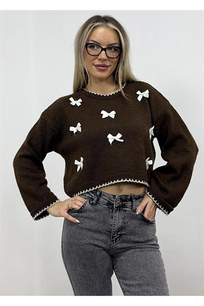 Fiyonk Detaylı Triko Örme Salaş Kısa Kazak