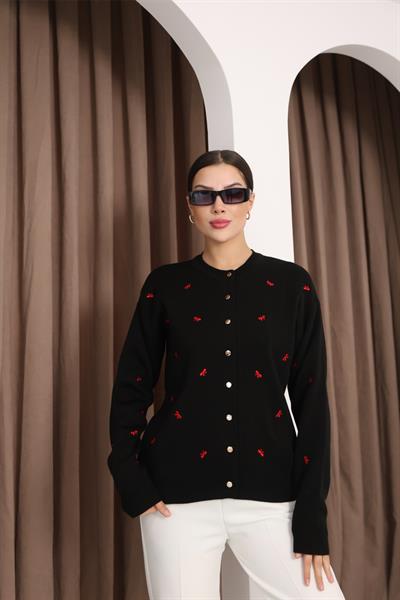 Fiyonk İşlemeli Bisiklet Yaka Hırka