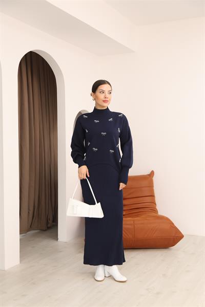 Fiyonk Taşlı Bluz Jile Elbise Takım