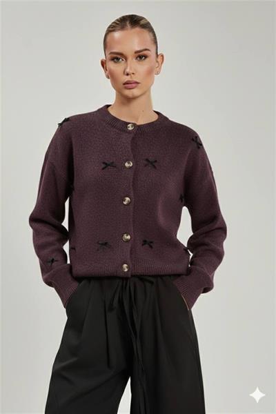 Fiyonklu Düğmeli Triko Hırka